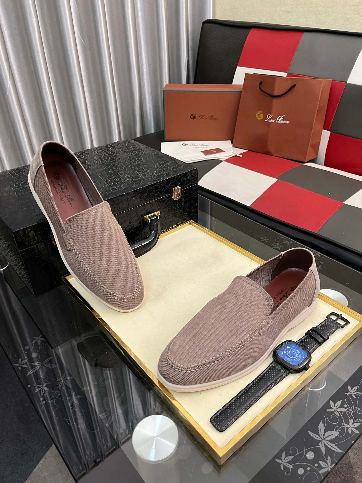 Men's men's shoes💰420⌚️⌚️Loro*Piana pure original 2025 soft and comfortable LP deerskin flat-soled casual star's same style slip-on Loaf men's shoes, size: 38-446️⃣colors available